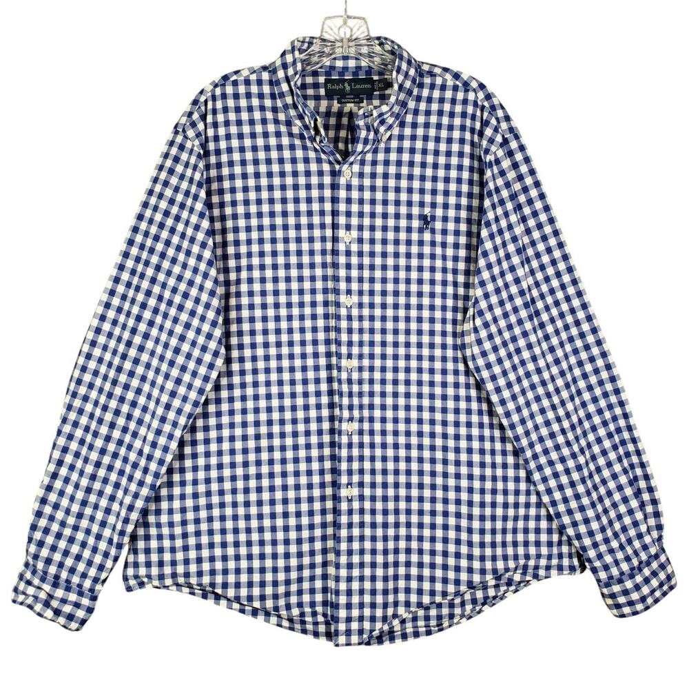 Polo Ralph Lauren Shirt Oxford Button Down Mens Size XL Blue Plaid Long Sleeve